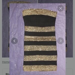 Strapless Black and Gold Sequin Bandage Dress